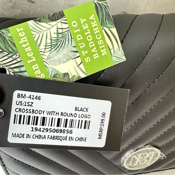 Badgley Mischka Black Quilted Crossbody Bag with Round Logo and Chain Strap - Picture 14 of 16